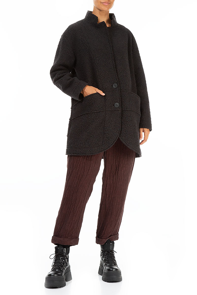 Collar Dark Chocolate Plush Wool Cotton Jacket-Coat 4