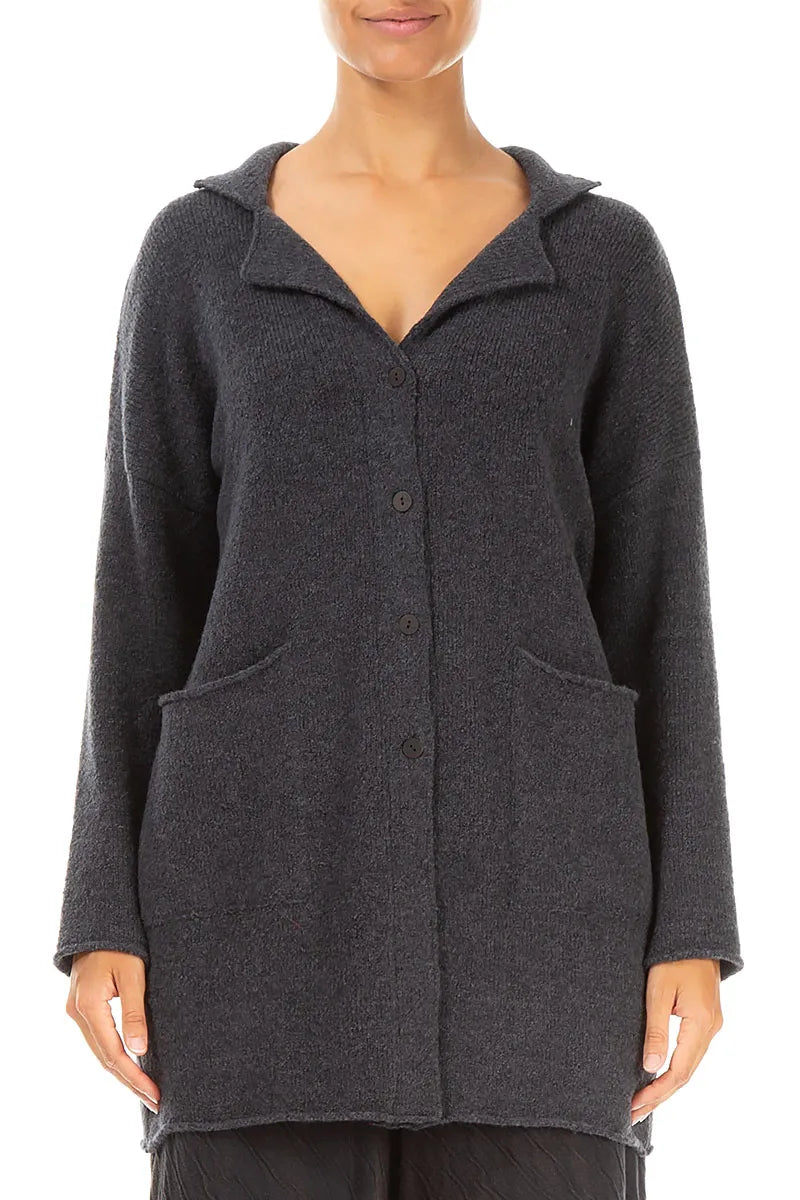 Collar Dark Grey Wool Cardigan 1