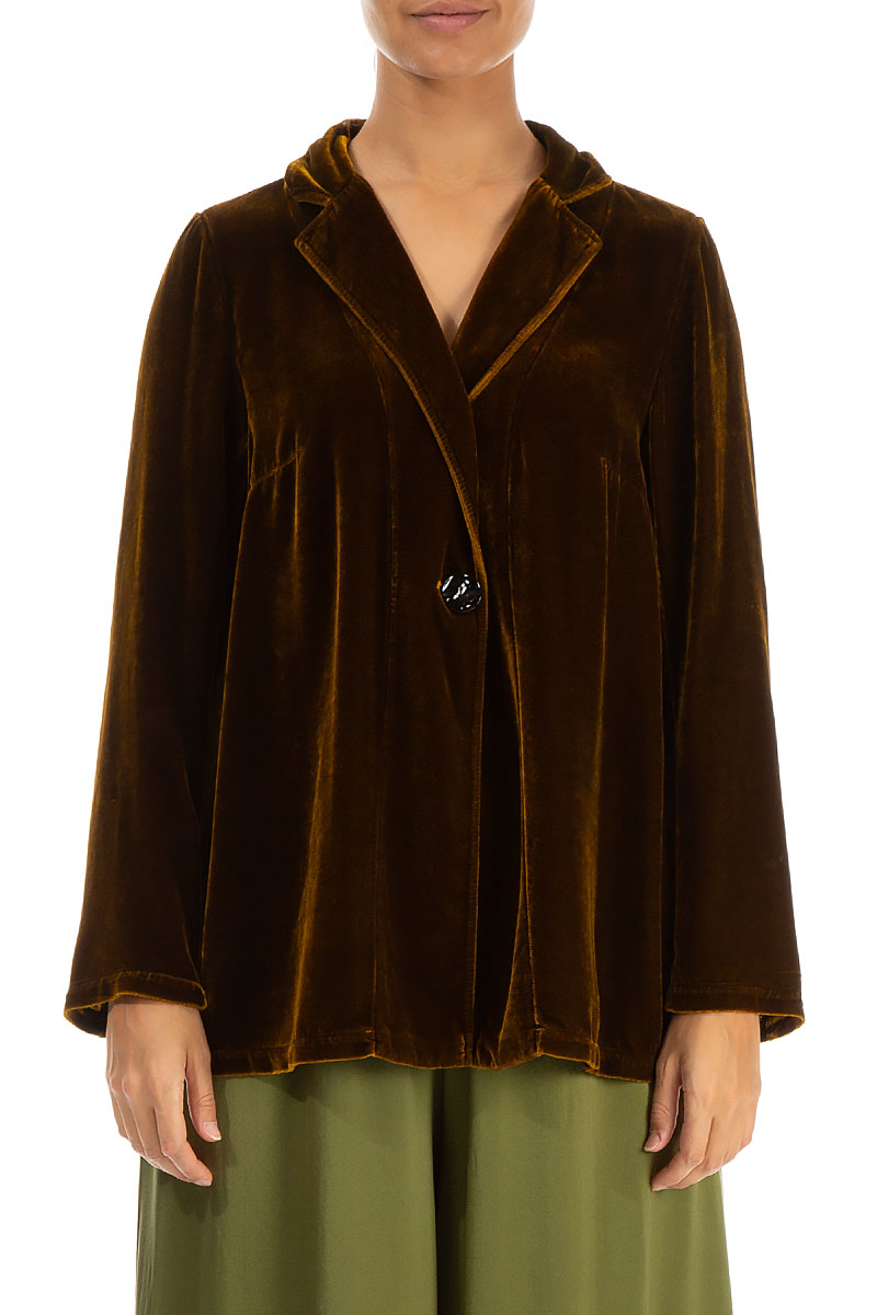 Collar Golden Olive Silk Velvet Jacket 2