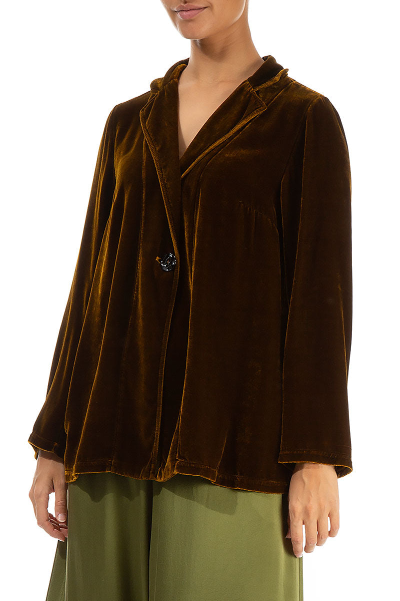 Collar Golden Olive Silk Velvet Jacket 4