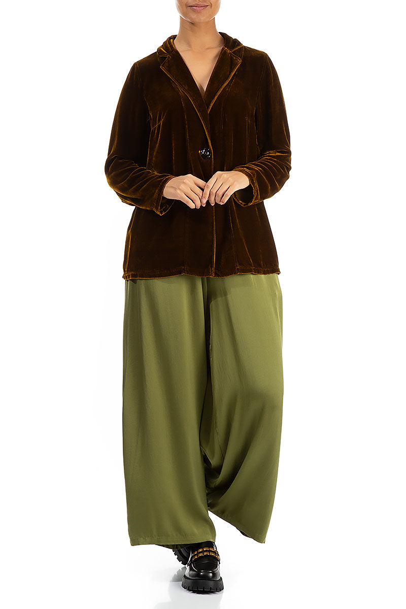Collar Golden Olive Silk Velvet Jacket 5