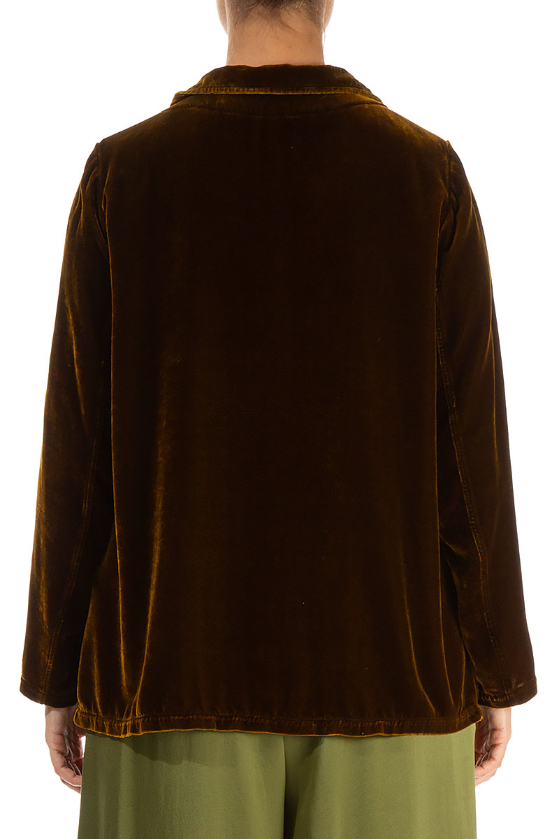 Collar Golden Olive Silk Velvet Jacket 3