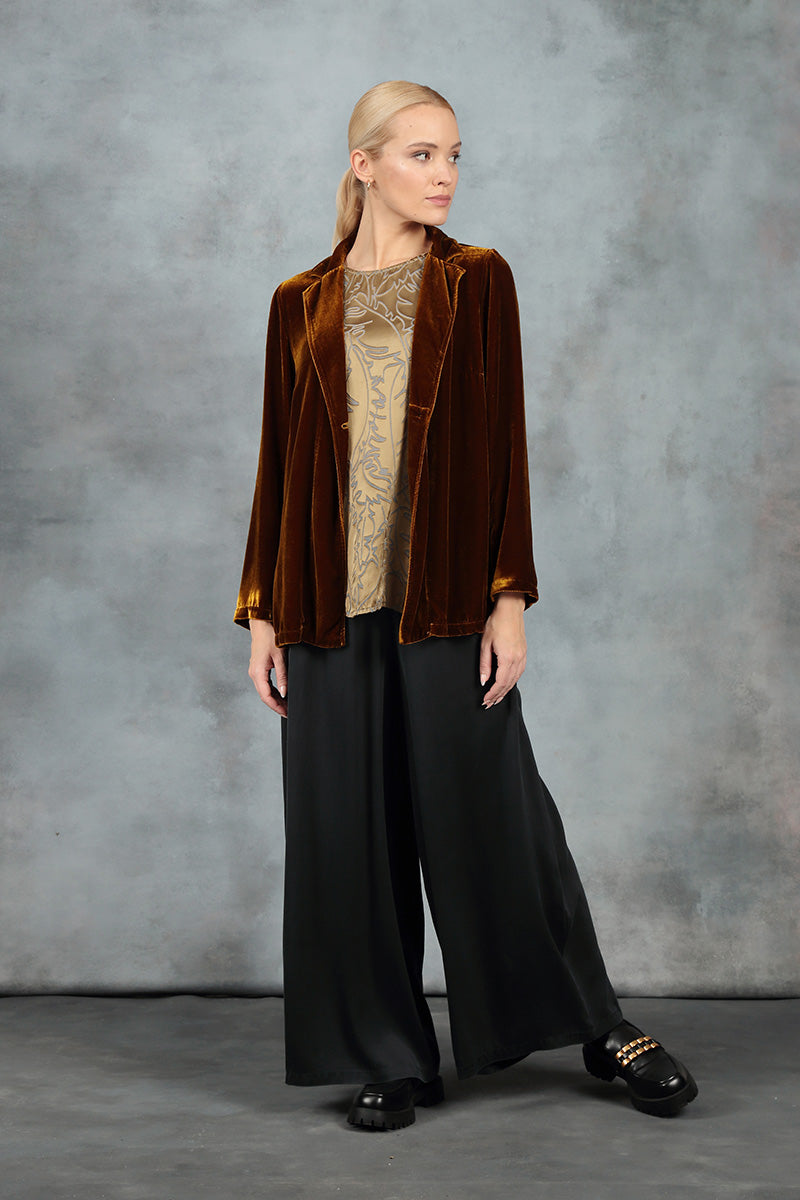 Collar Golden Olive Silk Velvet Jacket 1