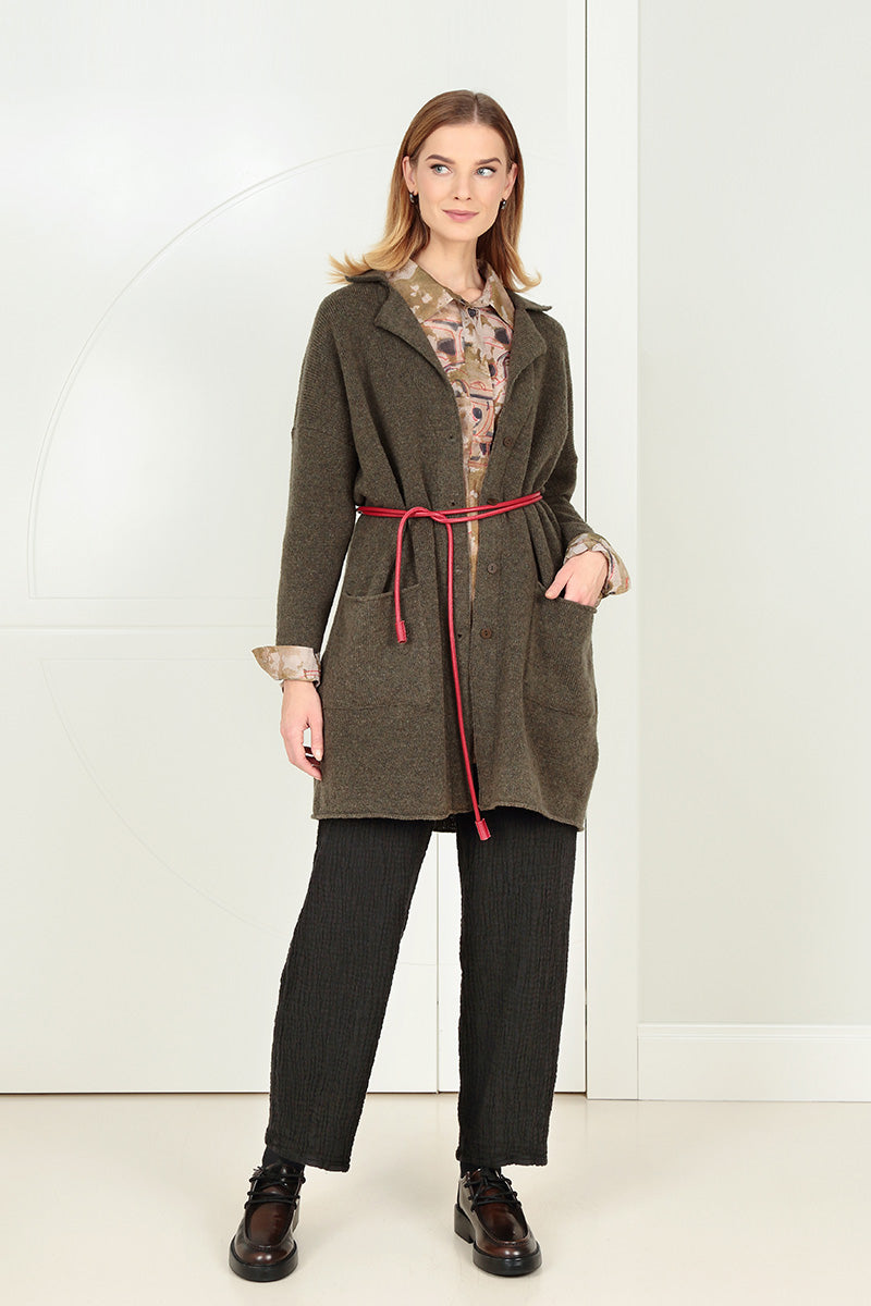 Collar Khaki Wool Cardigan 6