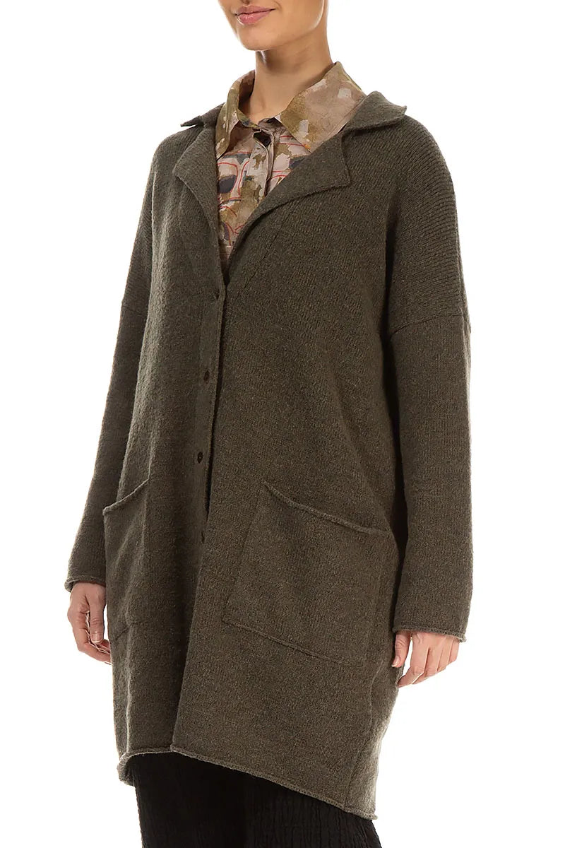 Collar Khaki Wool Cardigan 3