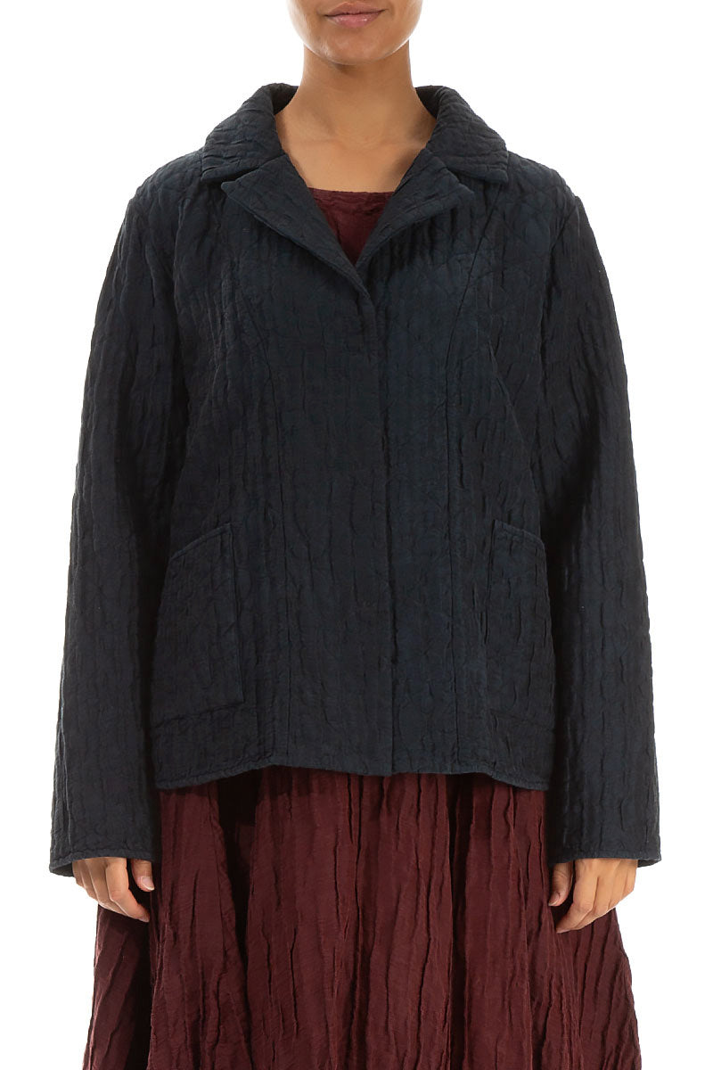 Collar Midnight Blue Quilted Silk Jacket 1