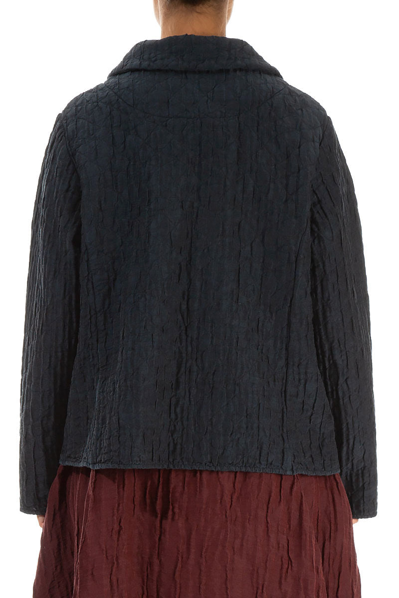 Collar Midnight Blue Quilted Silk Jacket 2