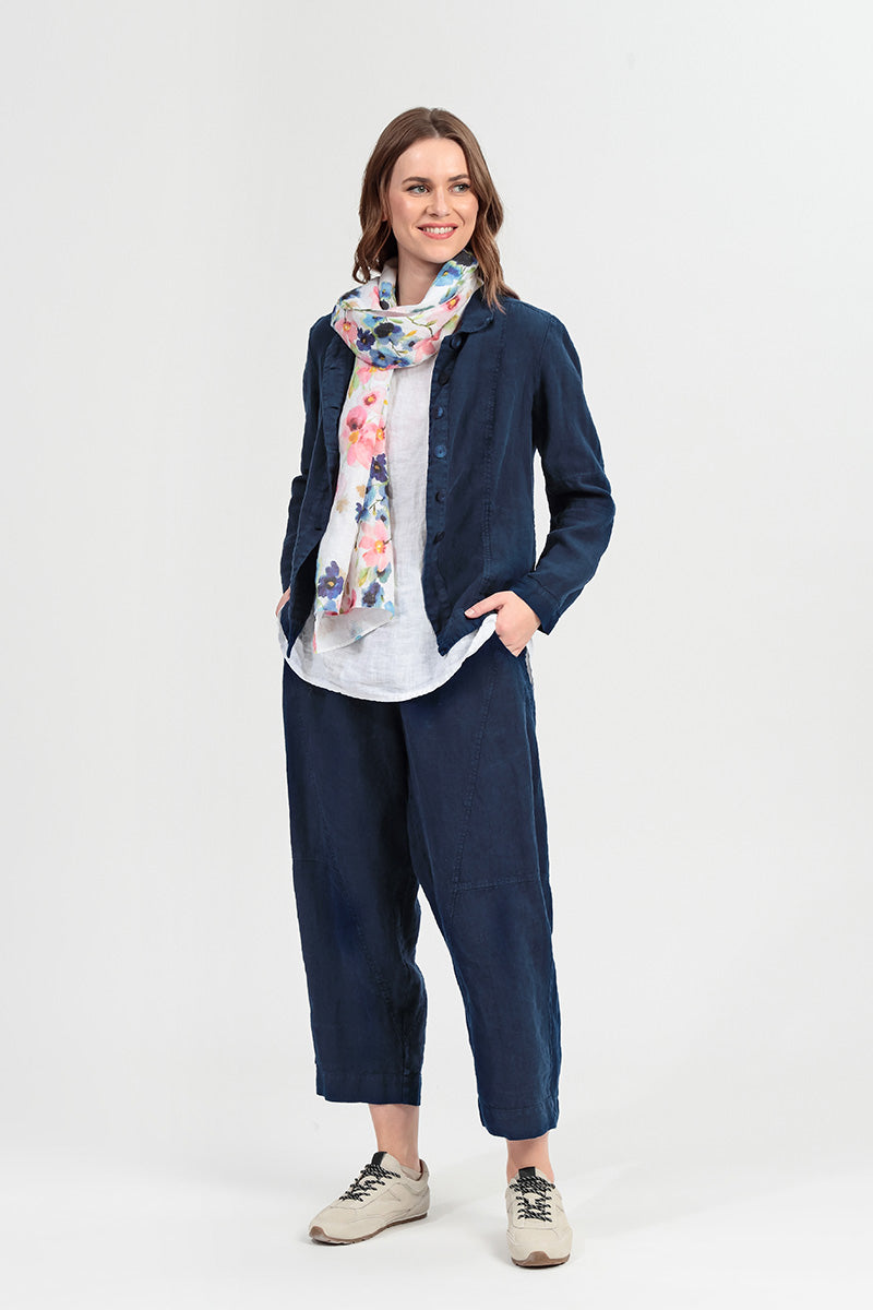 Veste en lin bleu marine à col