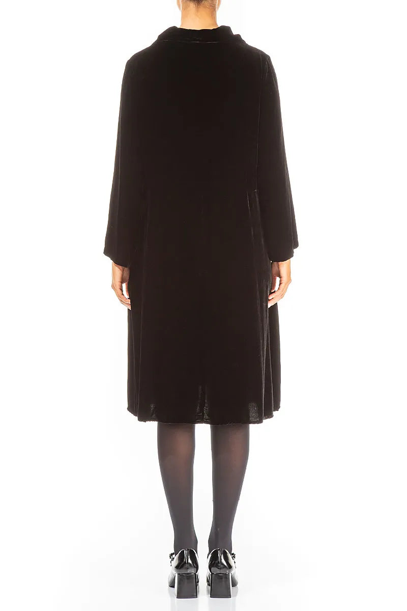 Collar Neck Black Silk Velvet Dress
