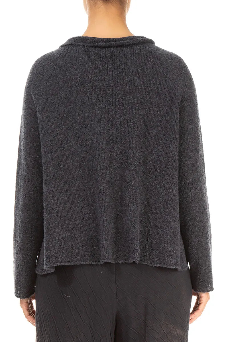 Collar Neck Dark Grey Wool Cardigan 2