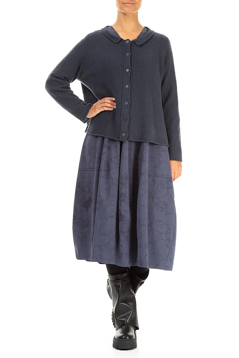 Collar Neck Dark Navy Wool Cardigan 4