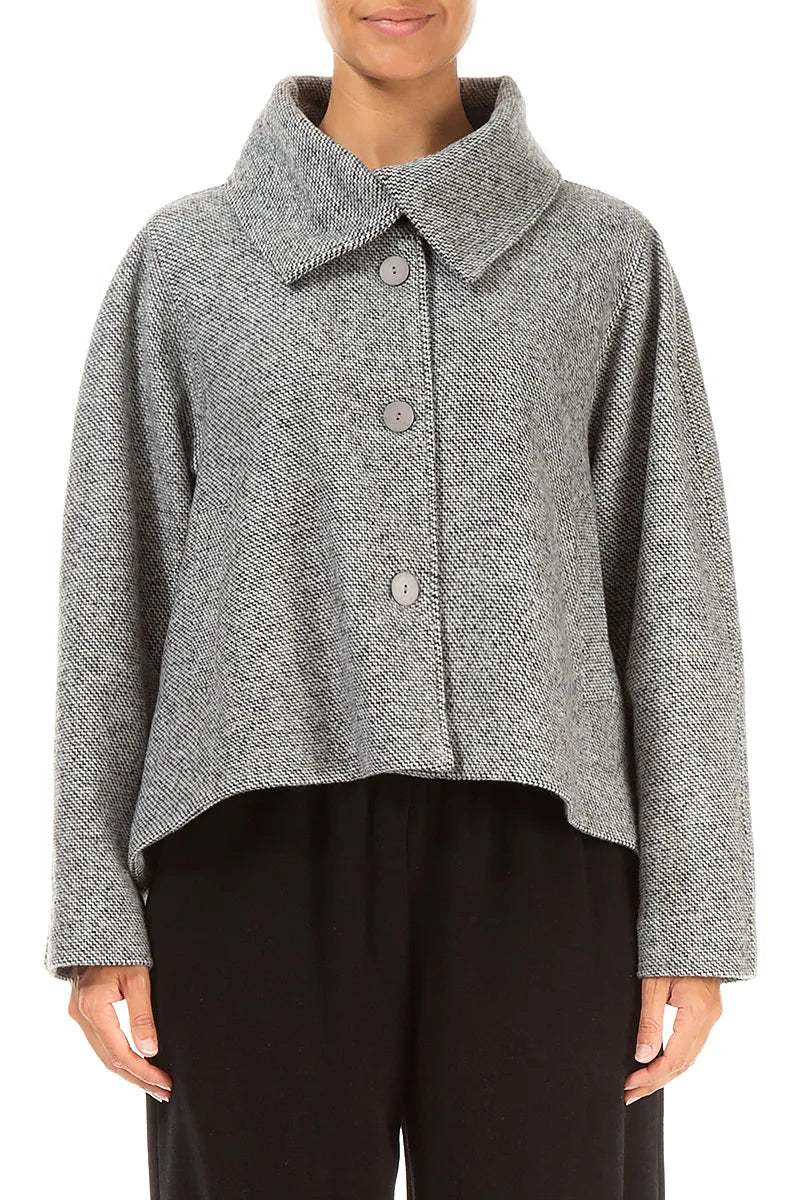 Collar Neck Soft Grey Wool Jacket 1