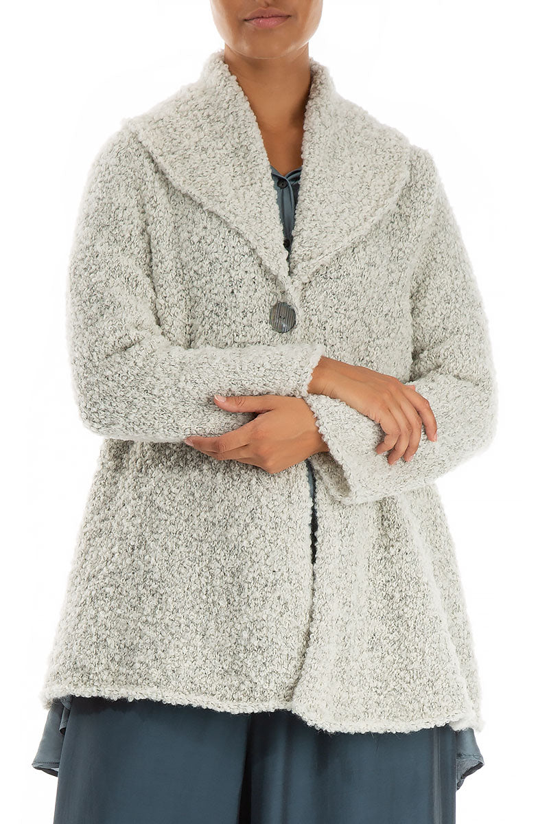 Collar Neck Mélange Pearl Alpaca Wool Cardigan 3