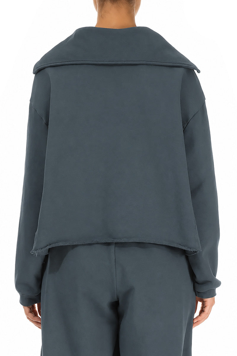 Collar Slate French Terry Cotton Jumper
