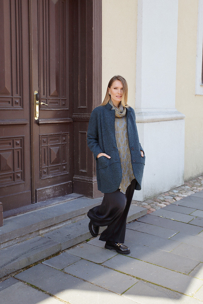 Collar Teal Plush Wool Cotton Jacket-Coat 6