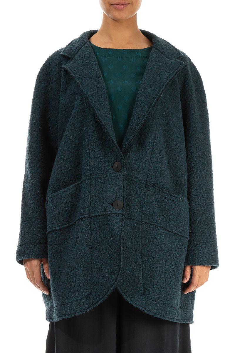 Collar Teal Plush Wool Cotton Jacket-Coat 1