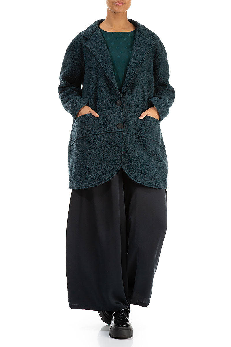 Collar Teal Plush Wool Cotton Jacket-Coat 4