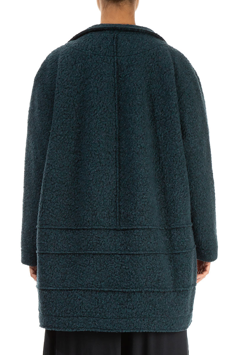 Collar Teal Plush Wool Cotton Jacket-Coat 2