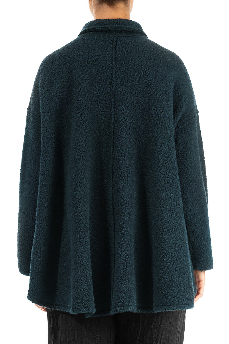 Collar Teal Plush Wool Cotton Shirt 2