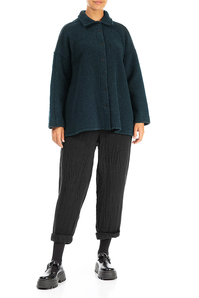 Collar Teal Plush Wool Cotton Shirt 4