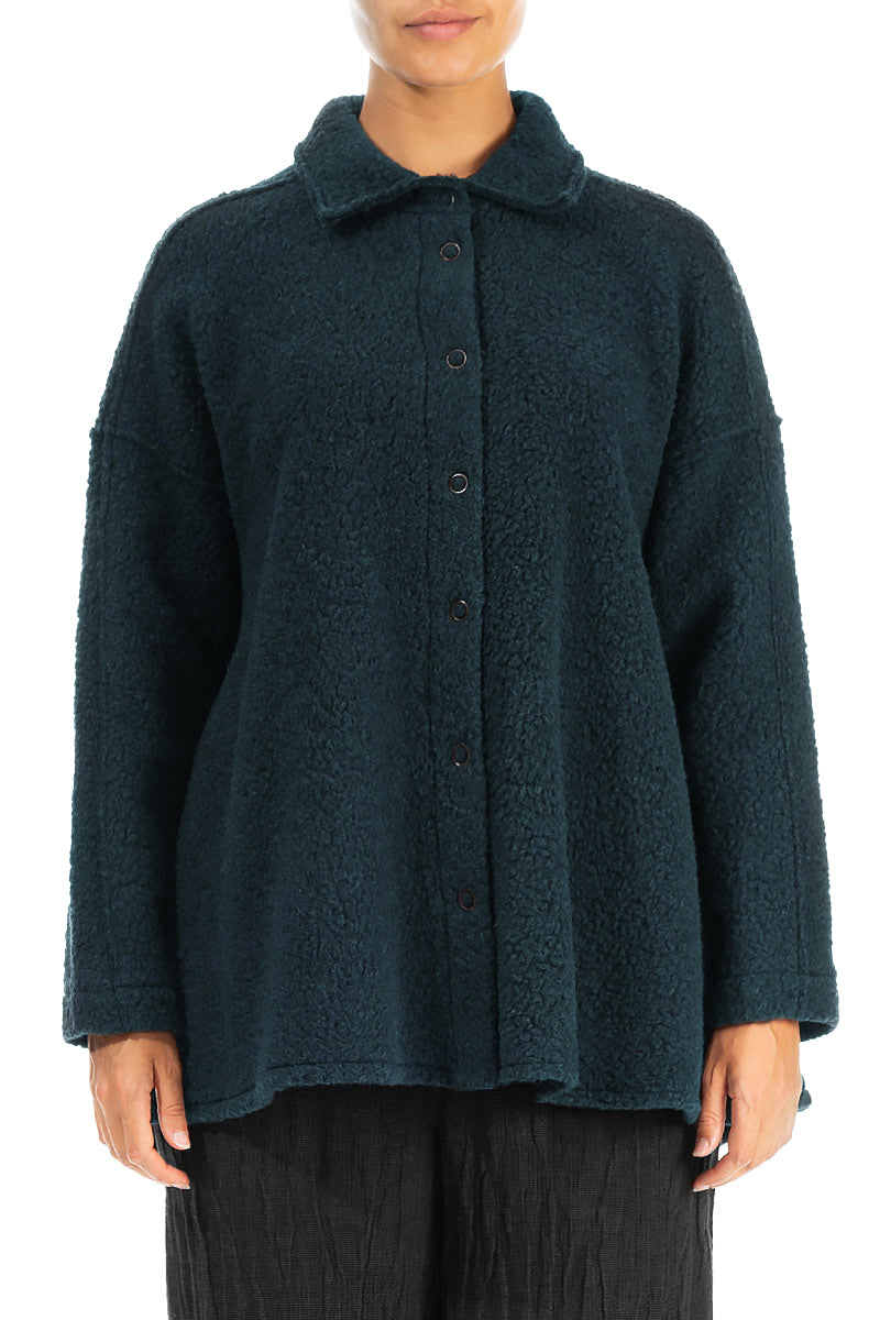 Collar Teal Plush Wool Cotton Shirt 1