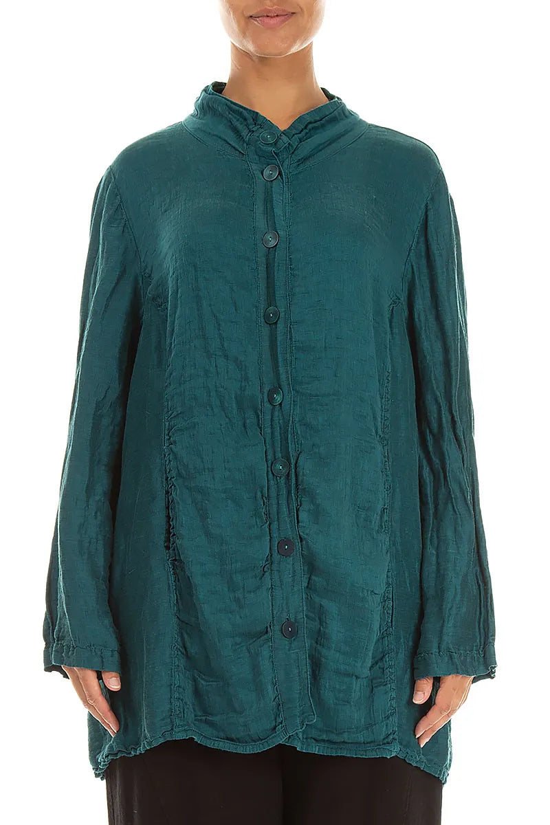 Collar Textured Peacock Silk Linen Jacket