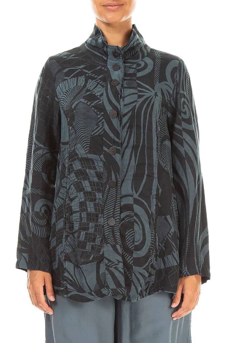 Collar Textured Slate Orbit Silk Linen Jacket – grizas.com