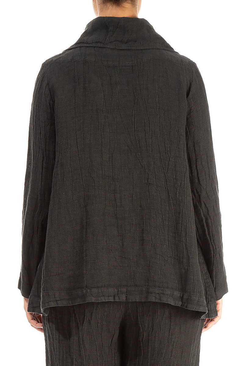 Collar Zip Chocolate Mélange Linen Jacket 2