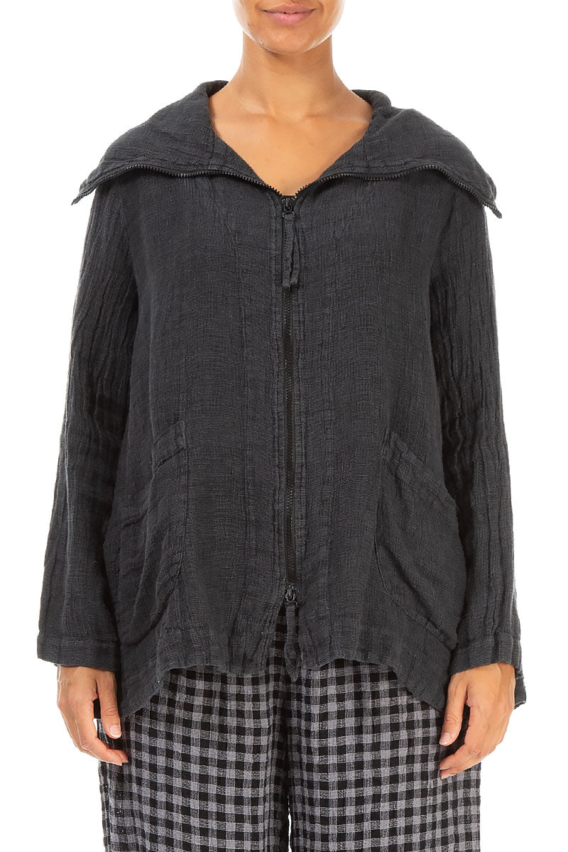 Collar Zip Forest Grey Mélange Linen Jacket 1