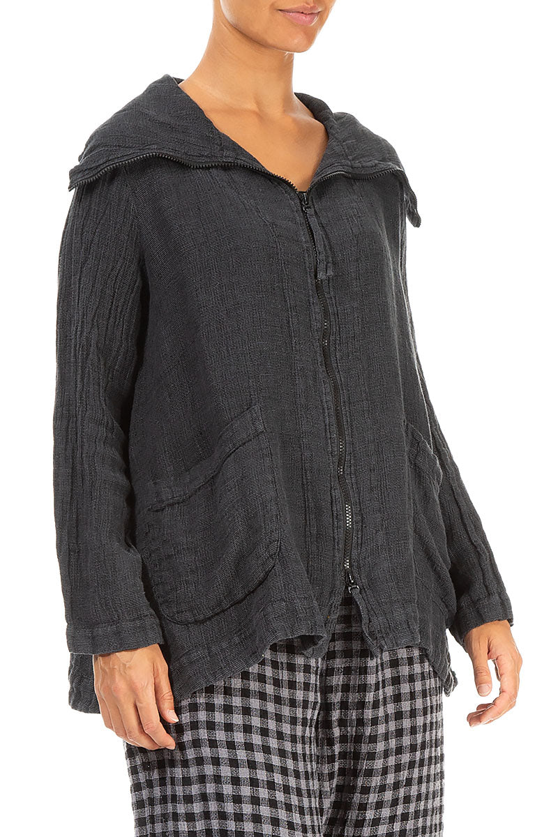 Collar Zip Forest Grey Mélange Linen Jacket 3