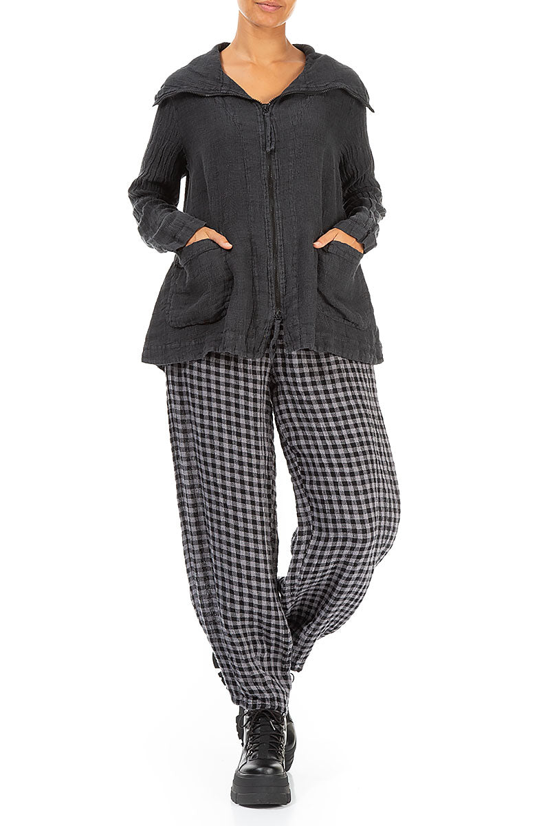 Collar Zip Forest Grey Mélange Linen Jacket 4