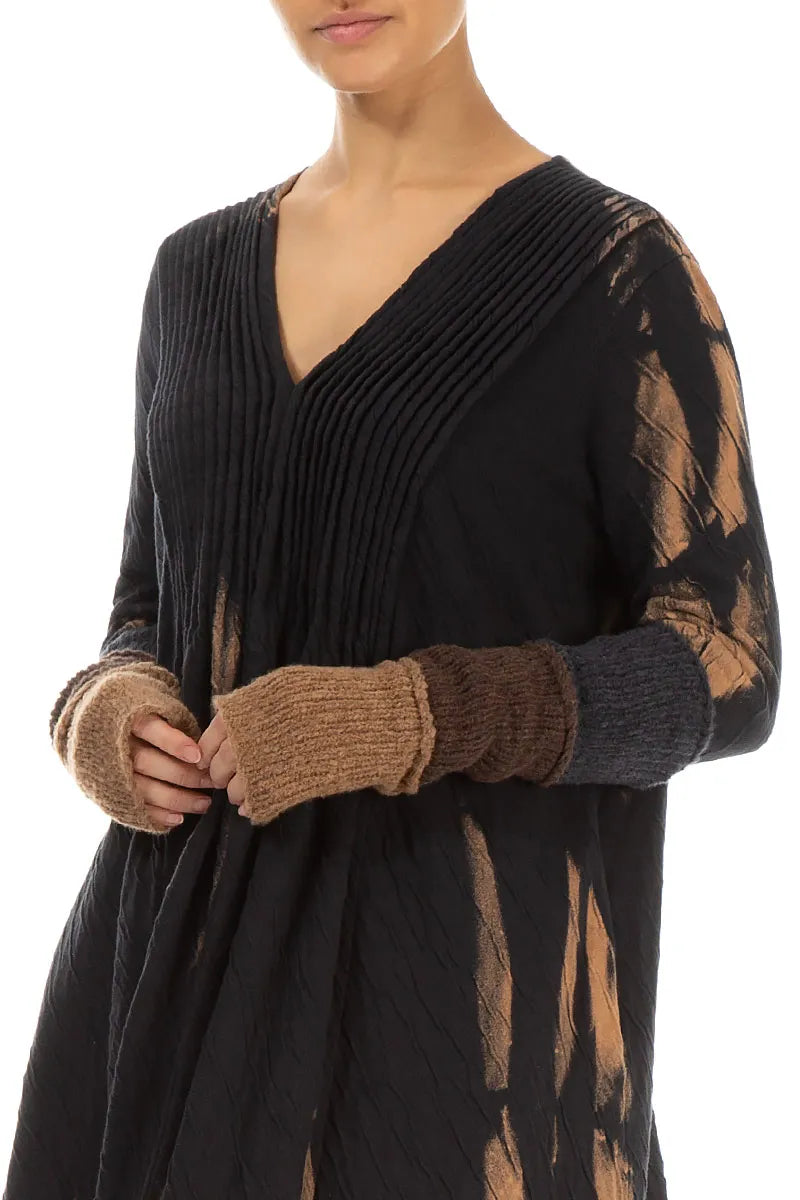 Colour Block Brown & Dark Grey Wool Wristlets 1