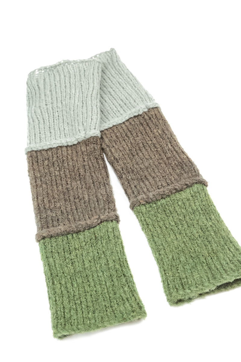 Colour Block Khaki & Sage Wool Wristlets 4