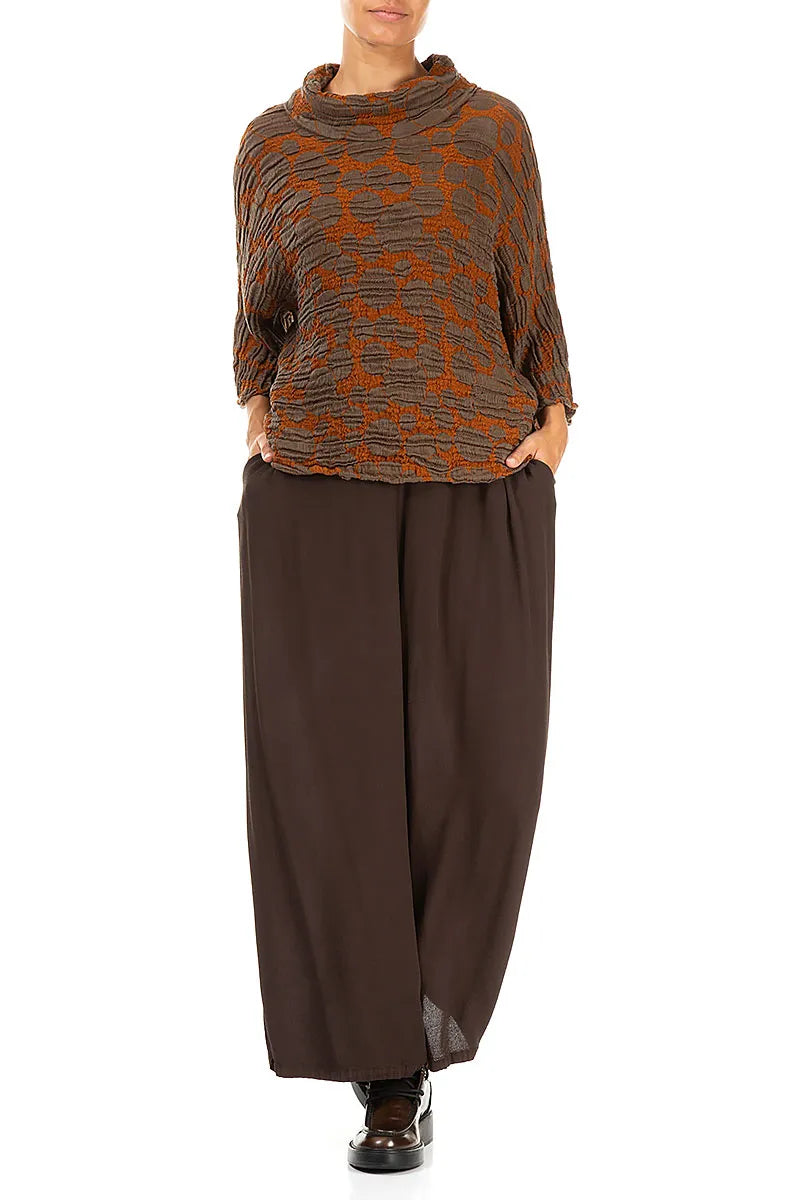 Cowl Neck Aged Copper Circle Silk Linen Blouse 5