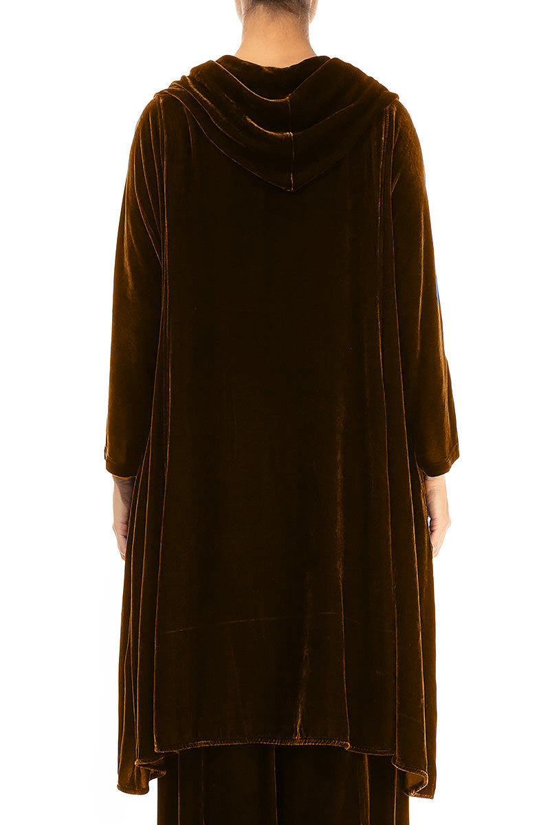 Cowl Neck Asymmetric Golden Olive Silk Velvet Tunic 2