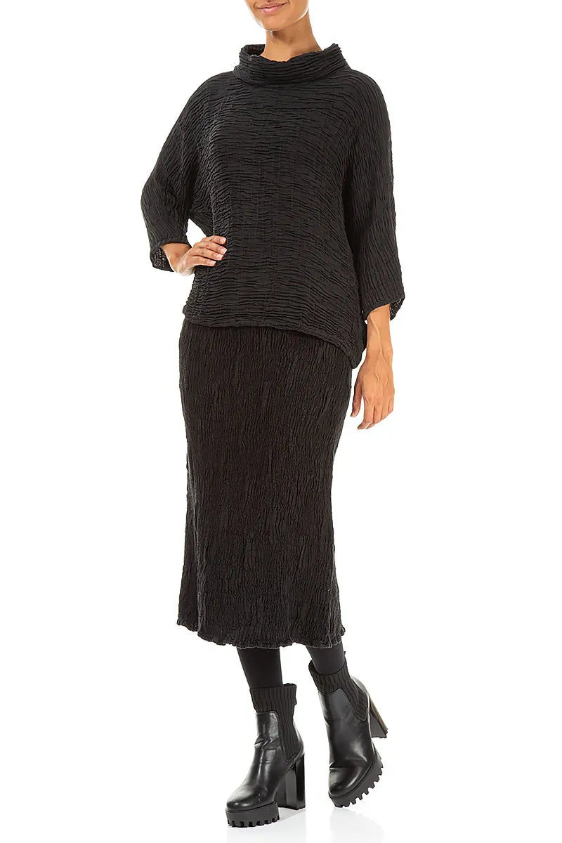 Cowl Neck Black Plissé Silk Blouse 4