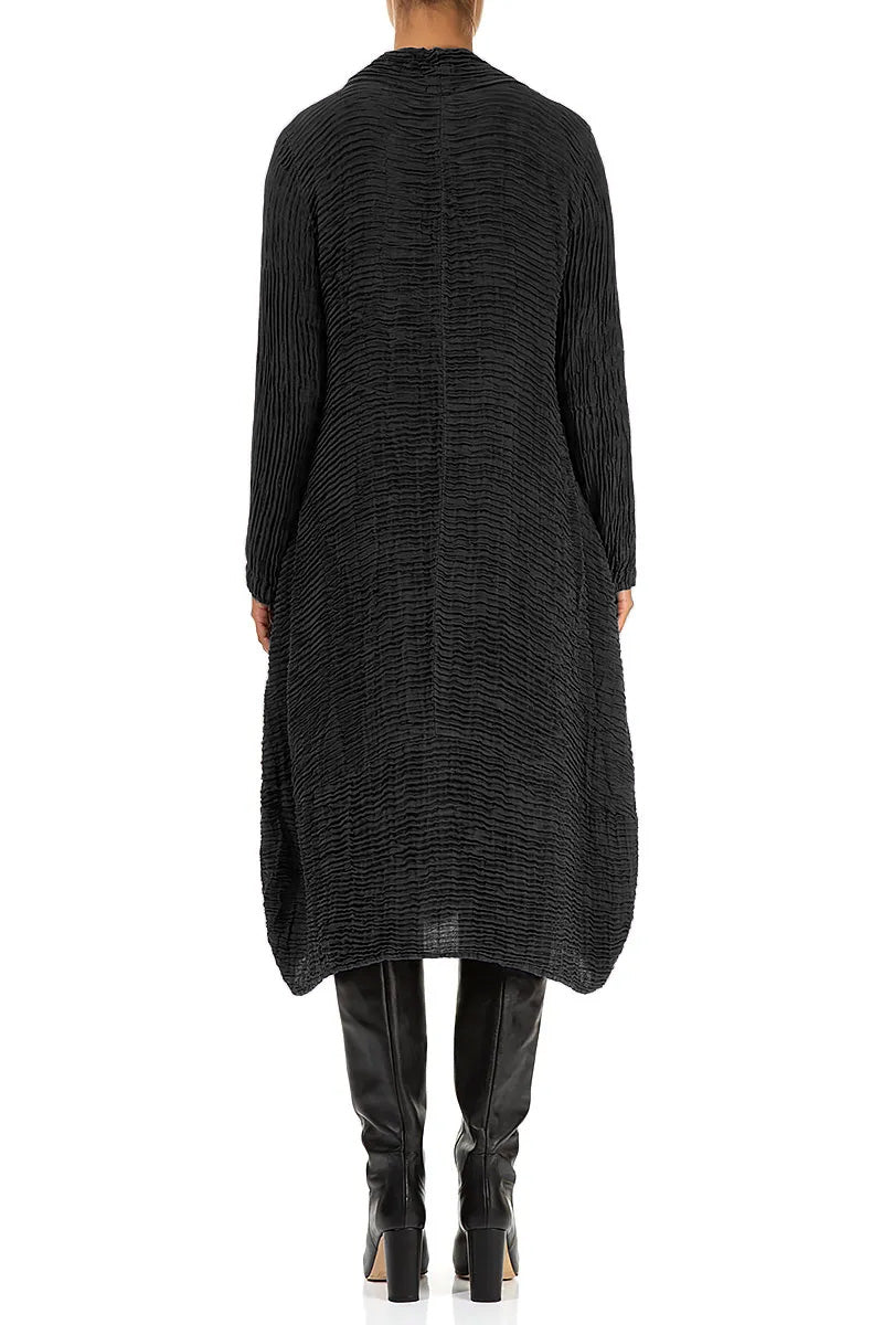 Cowl Neck Black Plissé Silk Dress 2