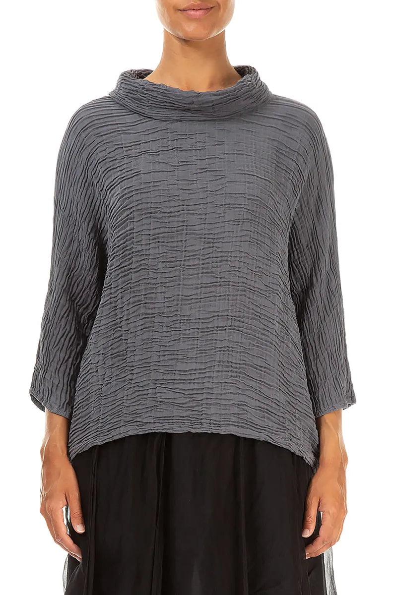 Cowl Neck Black Silver Plissé Silk Blouse 1