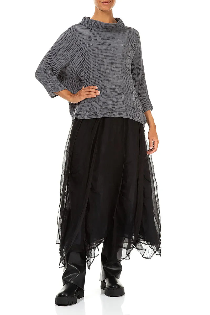 Cowl Neck Black Silver Plissé Silk Blouse 4