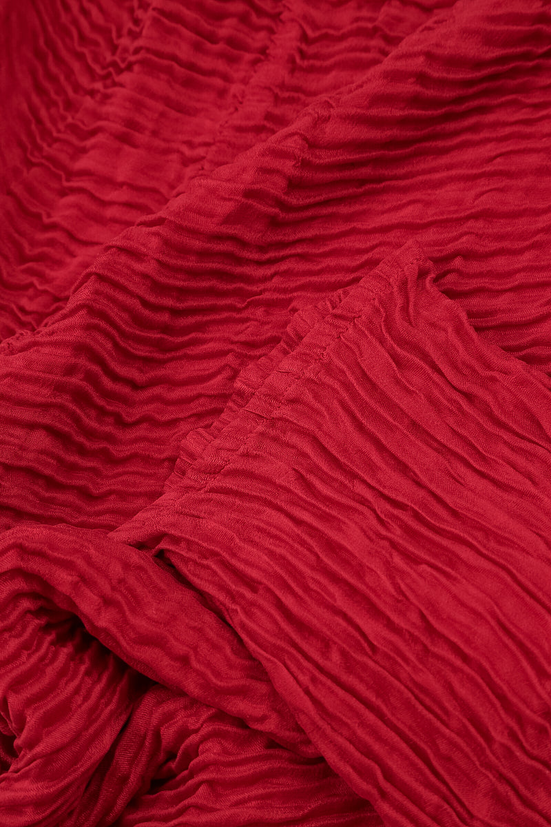 Cowl Neck Cherry Red Plissé Silk Blouse 5