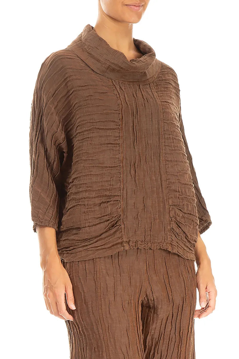 Cowl Neck Crinkled Aged Copper Silk Blouse 3