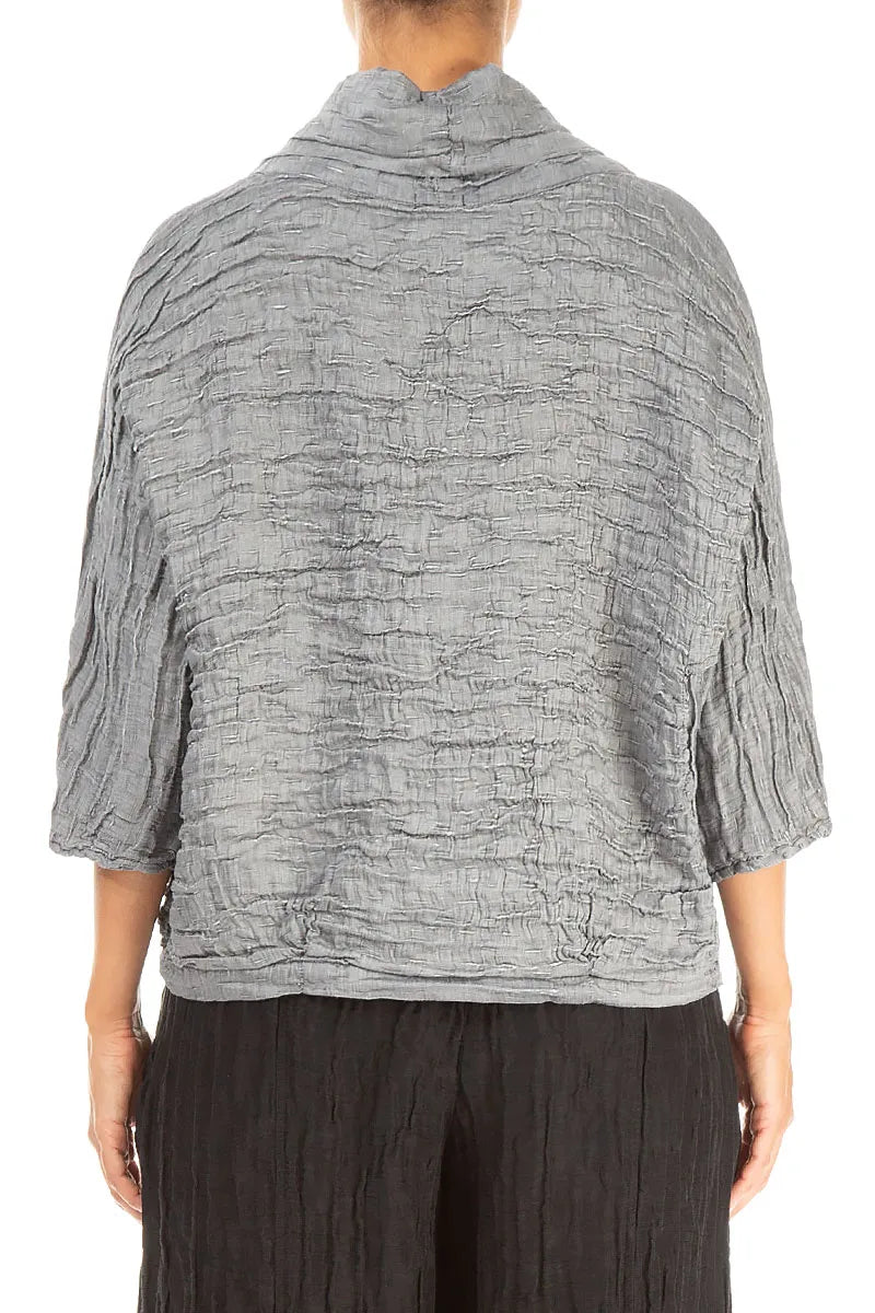 Cowl Neck Crinkled Silver Silk Blouse 2