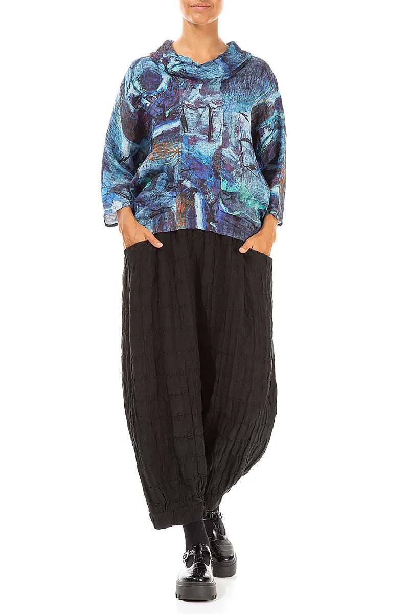 Cowl Neck Crinkled Blue Reverie Silk Blouse 4