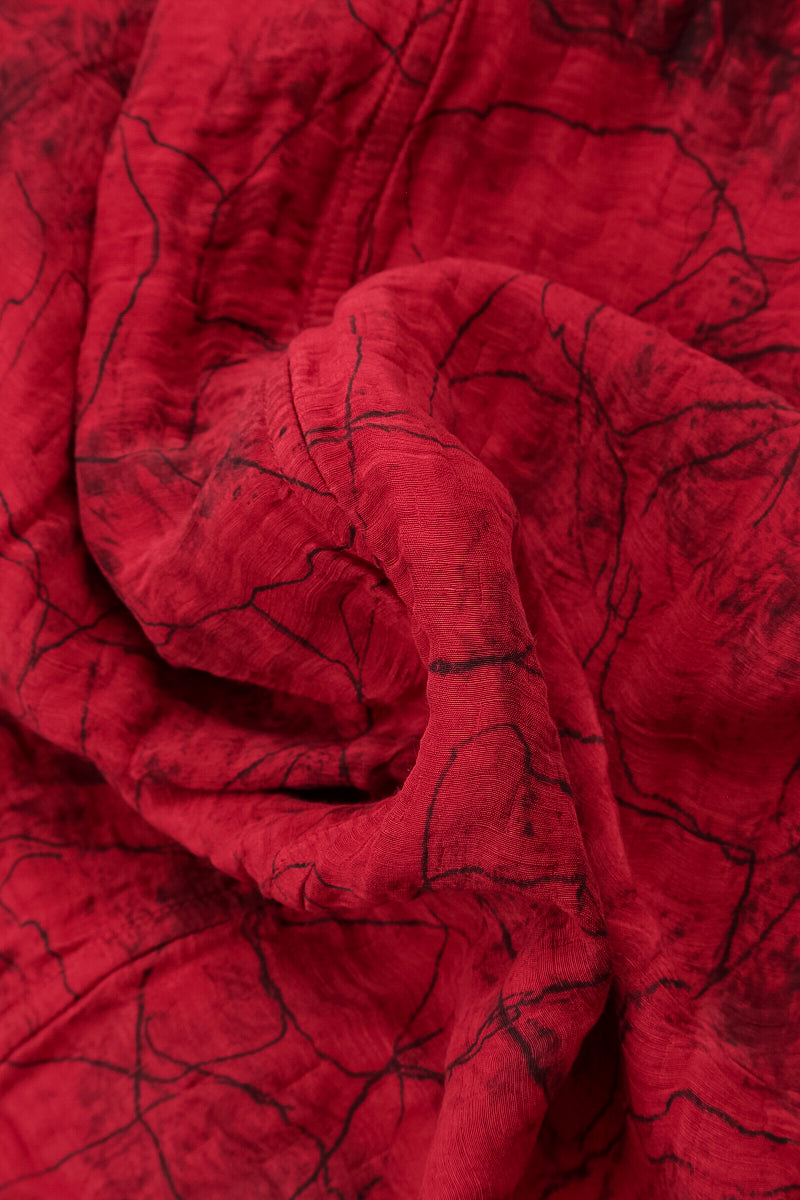 Cowl Neck Crinkled Cherry Red Marble Silk Blouse 5