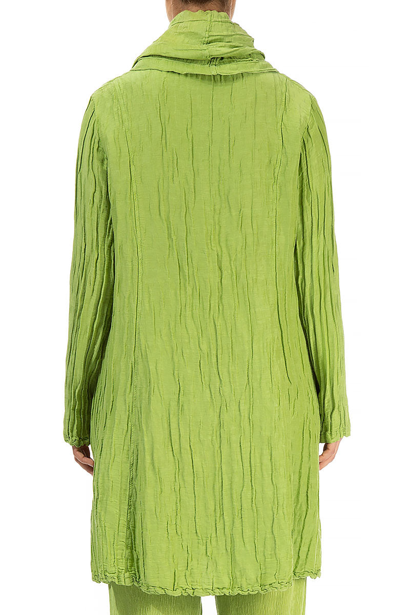 Cowl Neck Crinkled Green Silk Linen Tunic