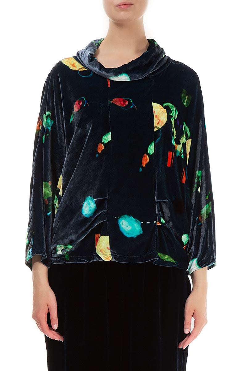 Cowl Neck Fairy-Tale Stretch Silk Velvet Blouse