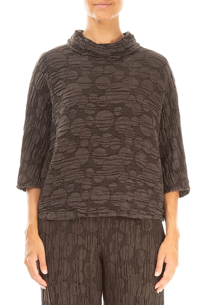 Cowl Neck Forest Brown Circle Silk Linen Blouse 1