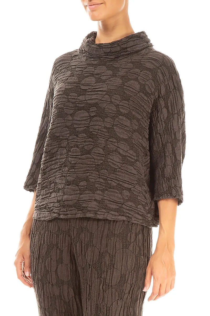 Cowl Neck Forest Brown Circle Silk Linen Blouse 3