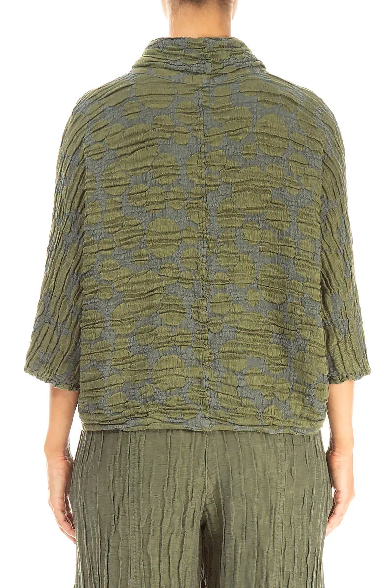 Cowl Neck Forest Mist Circle Silk Linen Blouse 2