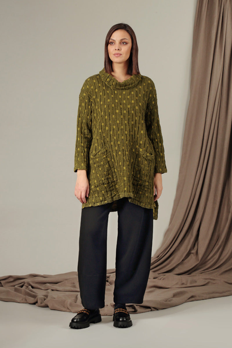 Cowl Neck Golden Lime Textured Linen Tunic 6